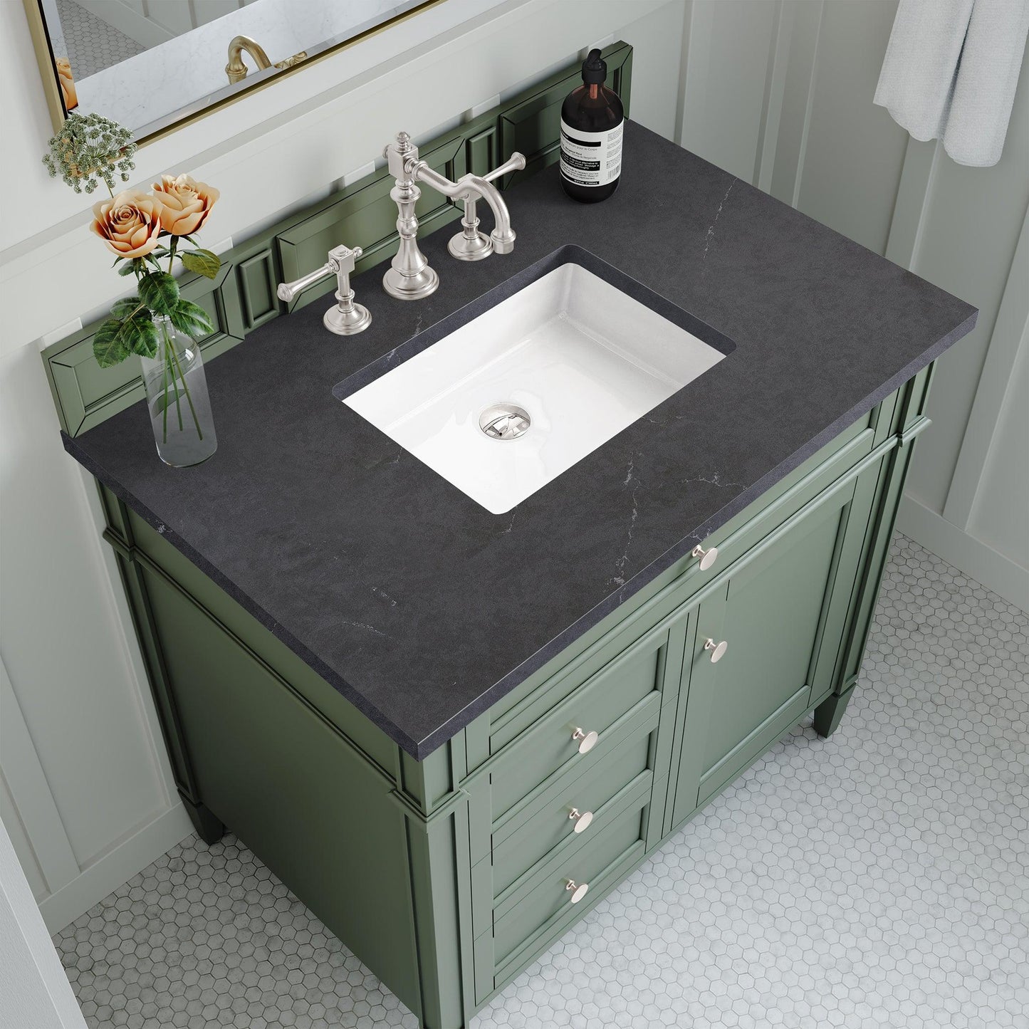 James Martin Vanities Brittany 36" Smokey Celadon Single Vanity With 3cm Charcoal Soapstone Top