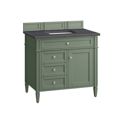 James Martin Vanities Brittany 36" Smokey Celadon Single Vanity With 3cm Charcoal Soapstone Top