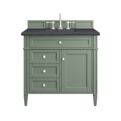 James Martin Vanities Brittany 36" Smokey Celadon Single Vanity With 3cm Charcoal Soapstone Top