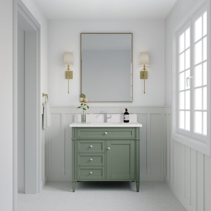 James Martin Vanities Brittany 36" Smokey Celadon Single Vanity With Single Hole 3 cm White Zeus Top & Backsplash