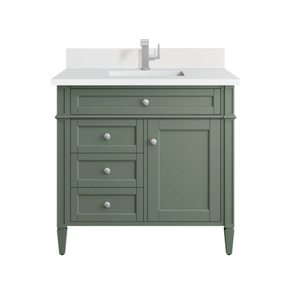 James Martin Vanities Brittany 36" Smokey Celadon Single Vanity With Single Hole 3 cm White Zeus Top & Backsplash