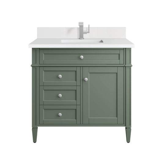 James Martin Vanities Brittany 36" Smokey Celadon Single Vanity With Single Hole 3 cm White Zeus Top & Backsplash