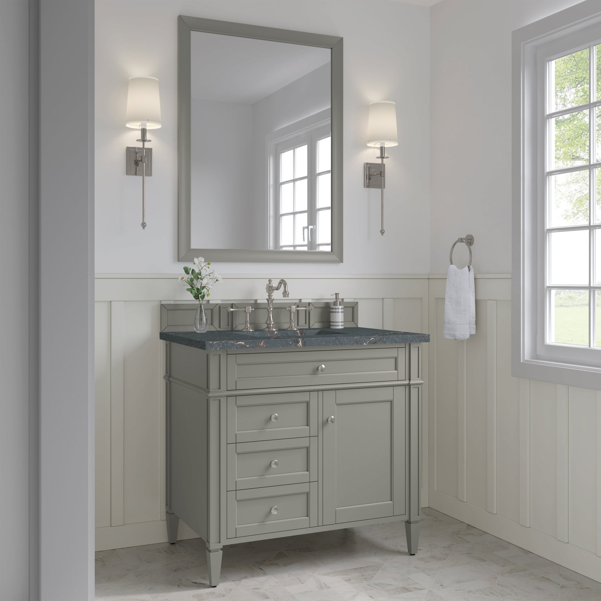 James Martin Vanities Brittany 36" Urban Gray Single Vanity With 3 cm Parisien Bleu Quartz Top