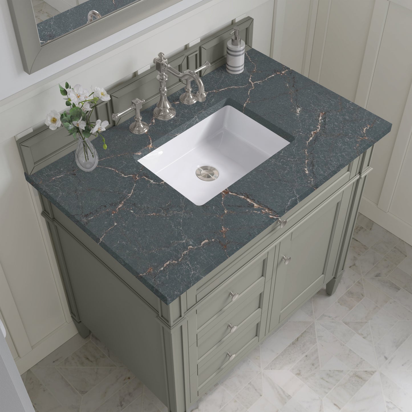 James Martin Vanities Brittany 36" Urban Gray Single Vanity With 3 cm Parisien Bleu Quartz Top