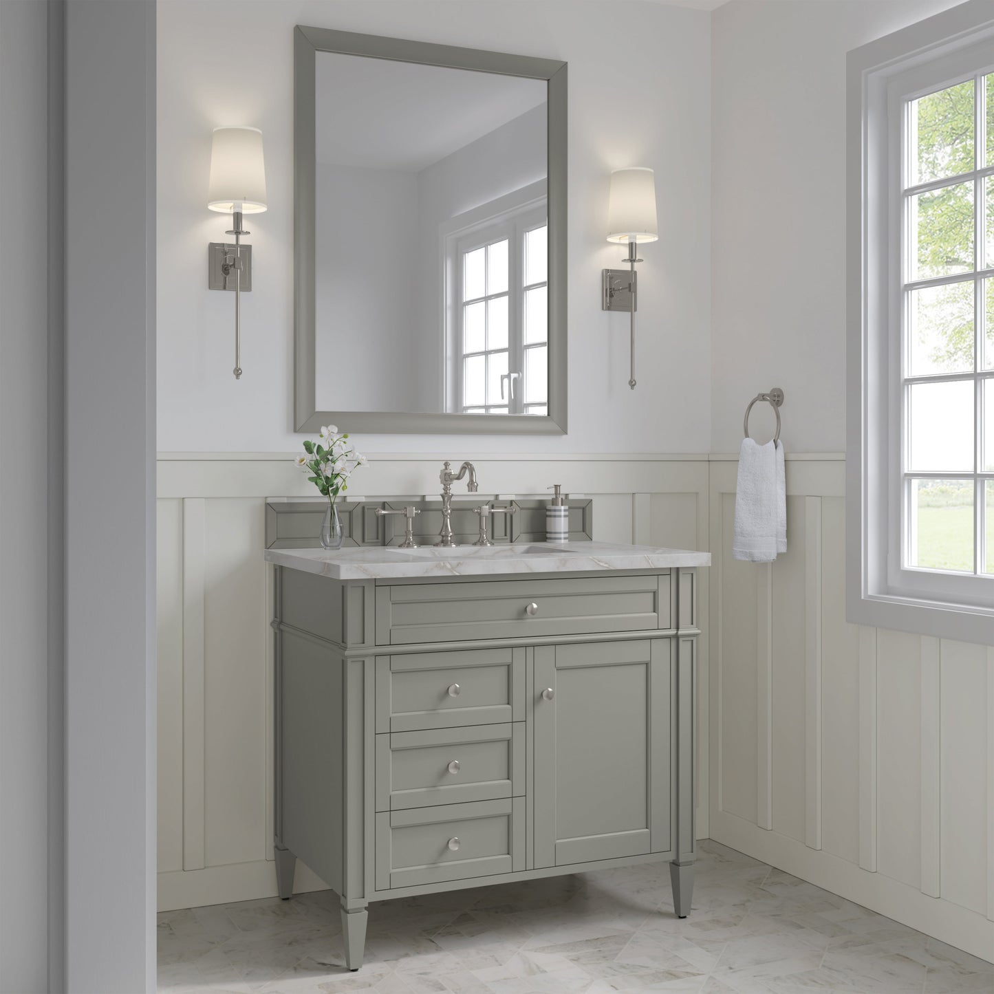 James Martin Vanities Brittany 36" Urban Gray Single Vanity With 3 cm Victorian Silver Quartz Top