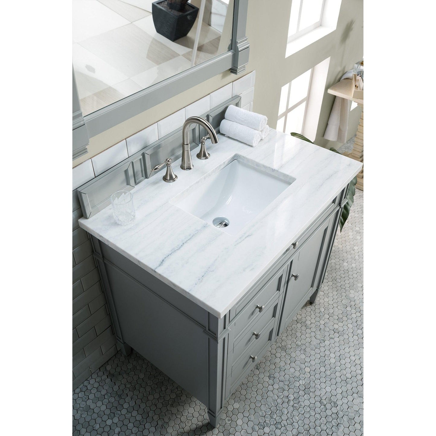 James Martin Vanities Brittany 36" Urban Gray Single Vanity With 3cm Arctic Fall Solid Surface Top