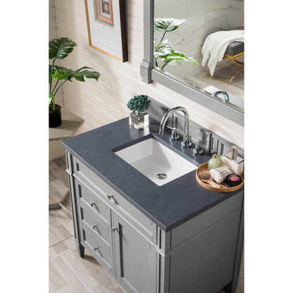 James Martin Vanities Brittany 36" Urban Gray Single Vanity With 3cm Charcoal Soapstone Quartz Top