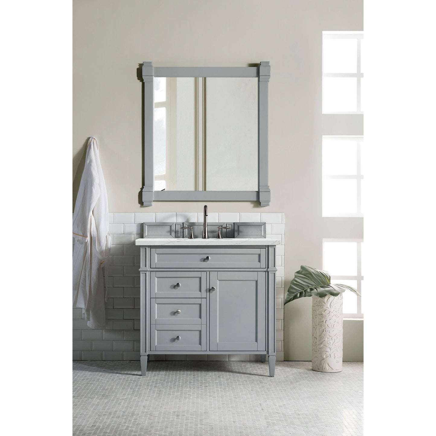 James Martin Vanities Brittany 36" Urban Gray Single Vanity With 3cm Ethereal Noctis Quartz Top