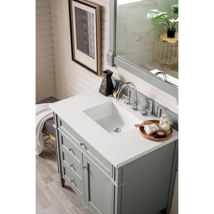 James Martin Vanities Brittany 36" Urban Gray Single Vanity With 3cm White Zeus Quartz Top