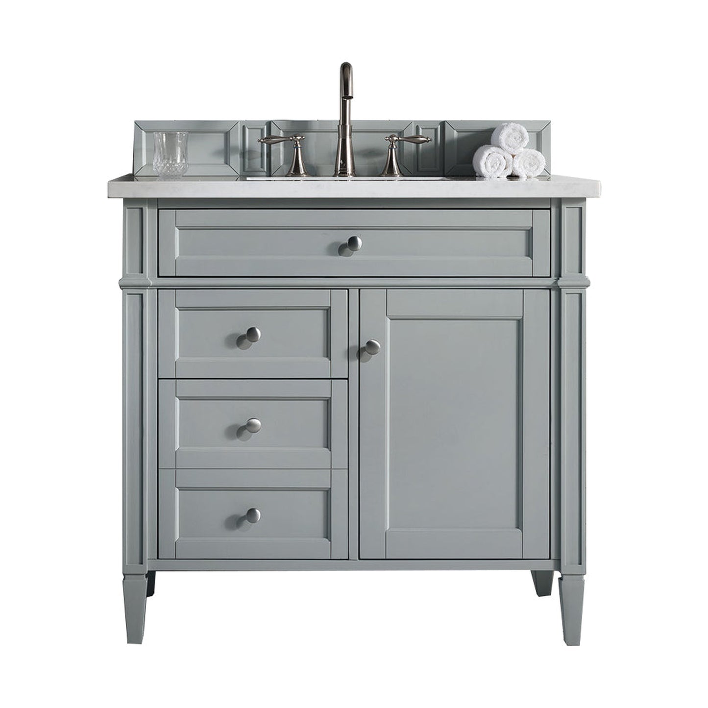 James Martin Vanities Brittany 36" Urban Gray Single Vanity With 3cm White Zeus Quartz Top