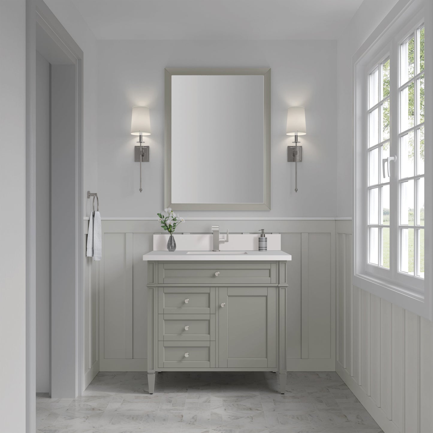 James Martin Vanities Brittany 36" Urban Gray Single Vanity With Single Hole 3 cm White Zeus Quartz Top & Backsplash