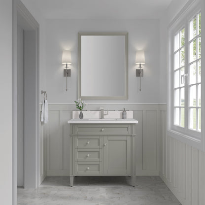 James Martin Vanities Brittany 36" Urban Gray Single Vanity With Single Hole 3 cm White Zeus Quartz Top & Backsplash