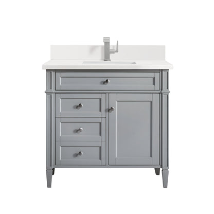 James Martin Vanities Brittany 36" Urban Gray Single Vanity With Single Hole 3 cm White Zeus Quartz Top & Backsplash