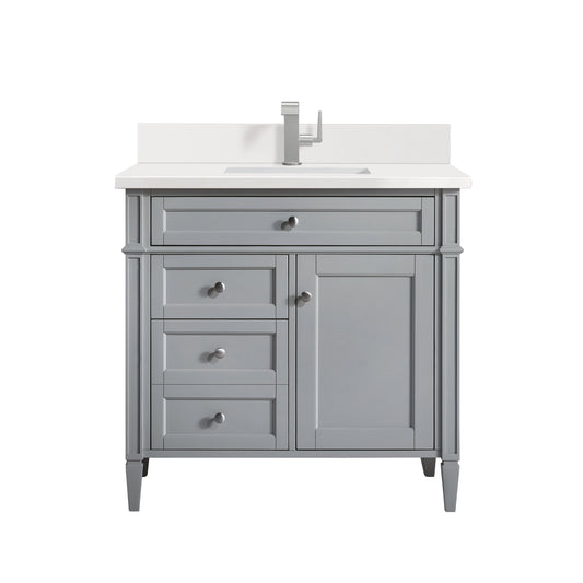 James Martin Vanities Brittany 36" Urban Gray Single Vanity With Single Hole 3 cm White Zeus Quartz Top & Backsplash