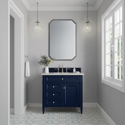 James Martin Vanities Brittany 36" Victory Blue Single Vanity With 3 cm Victorian Silver Quartz Top