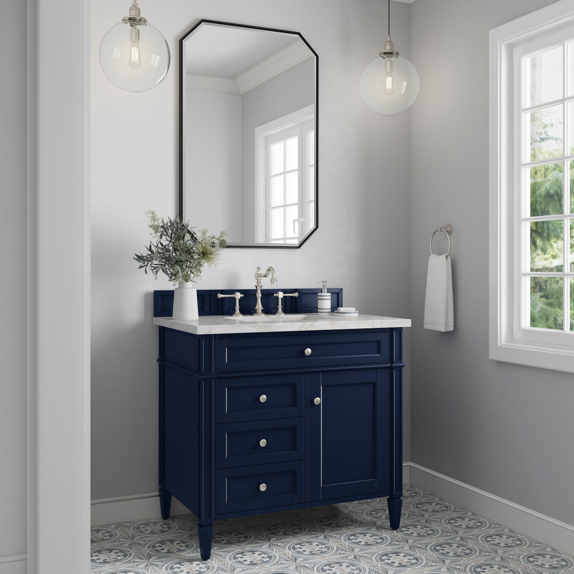 James Martin Vanities Brittany 36" Victory Blue Single Vanity With 3 cm Victorian Silver Quartz Top