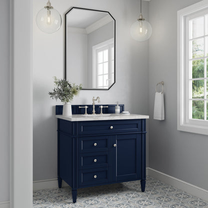 James Martin Vanities Brittany 36" Victory Blue Single Vanity With 3 cm Victorian Silver Quartz Top