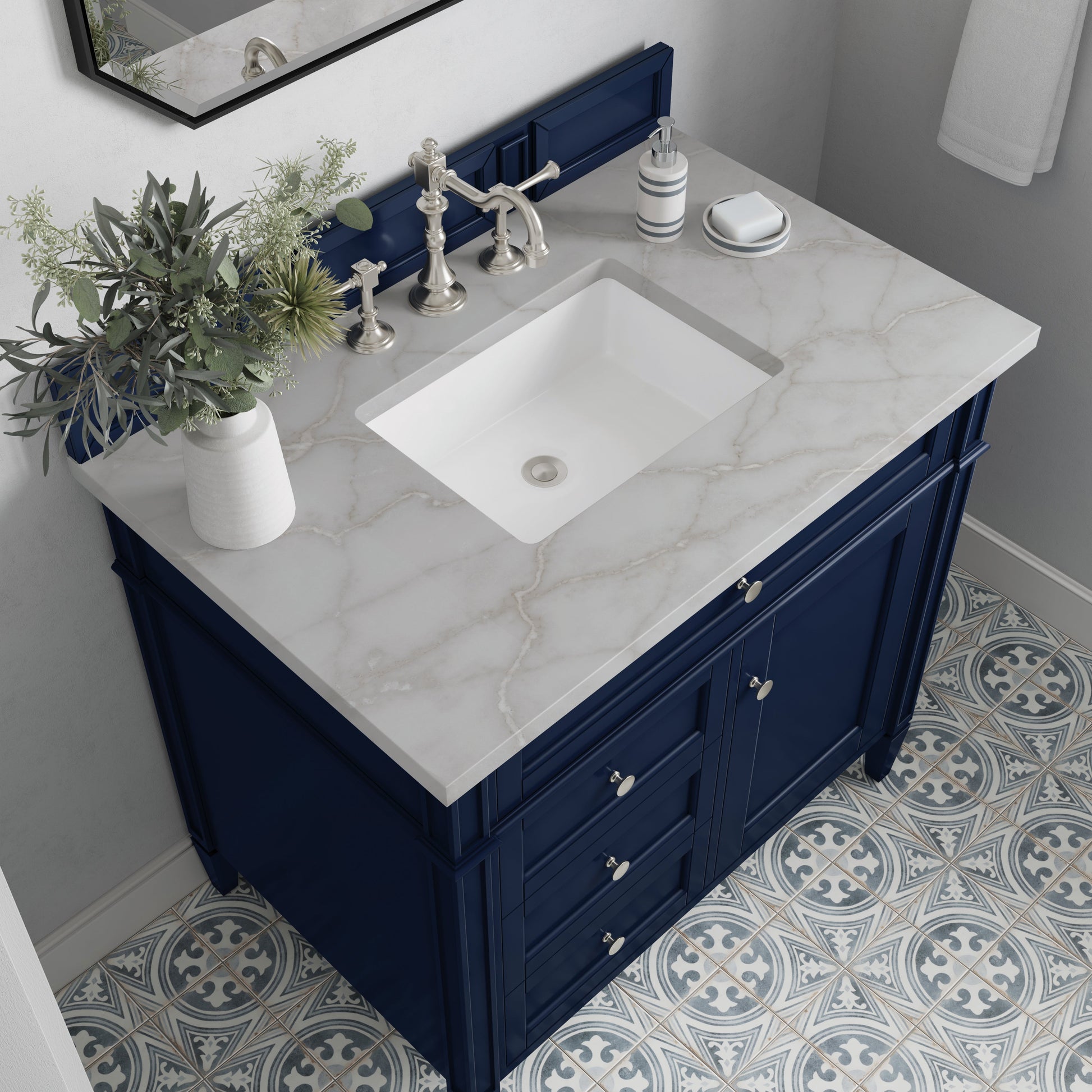 James Martin Vanities Brittany 36" Victory Blue Single Vanity With 3 cm Victorian Silver Quartz Top