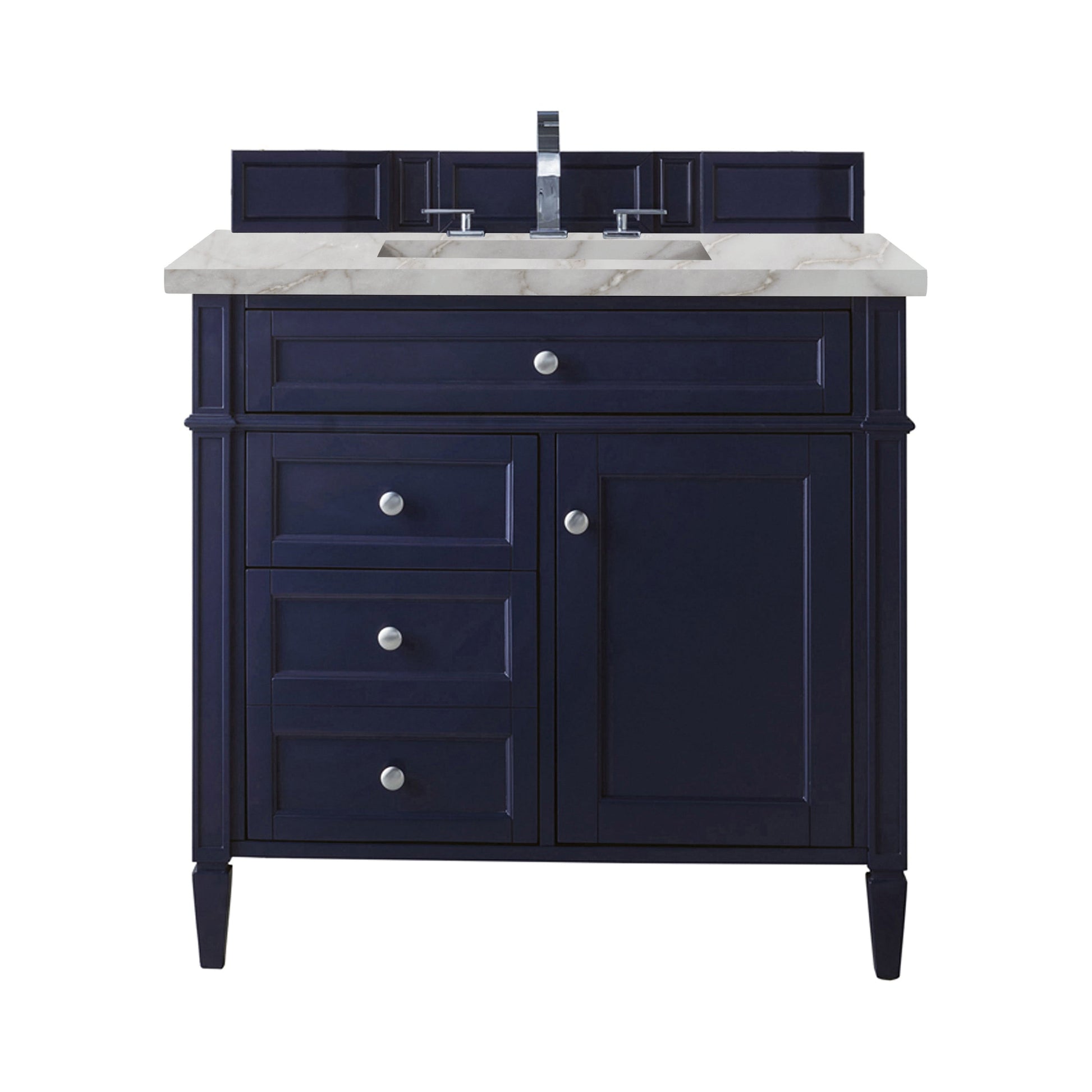 James Martin Vanities Brittany 36" Victory Blue Single Vanity With 3 cm Victorian Silver Quartz Top