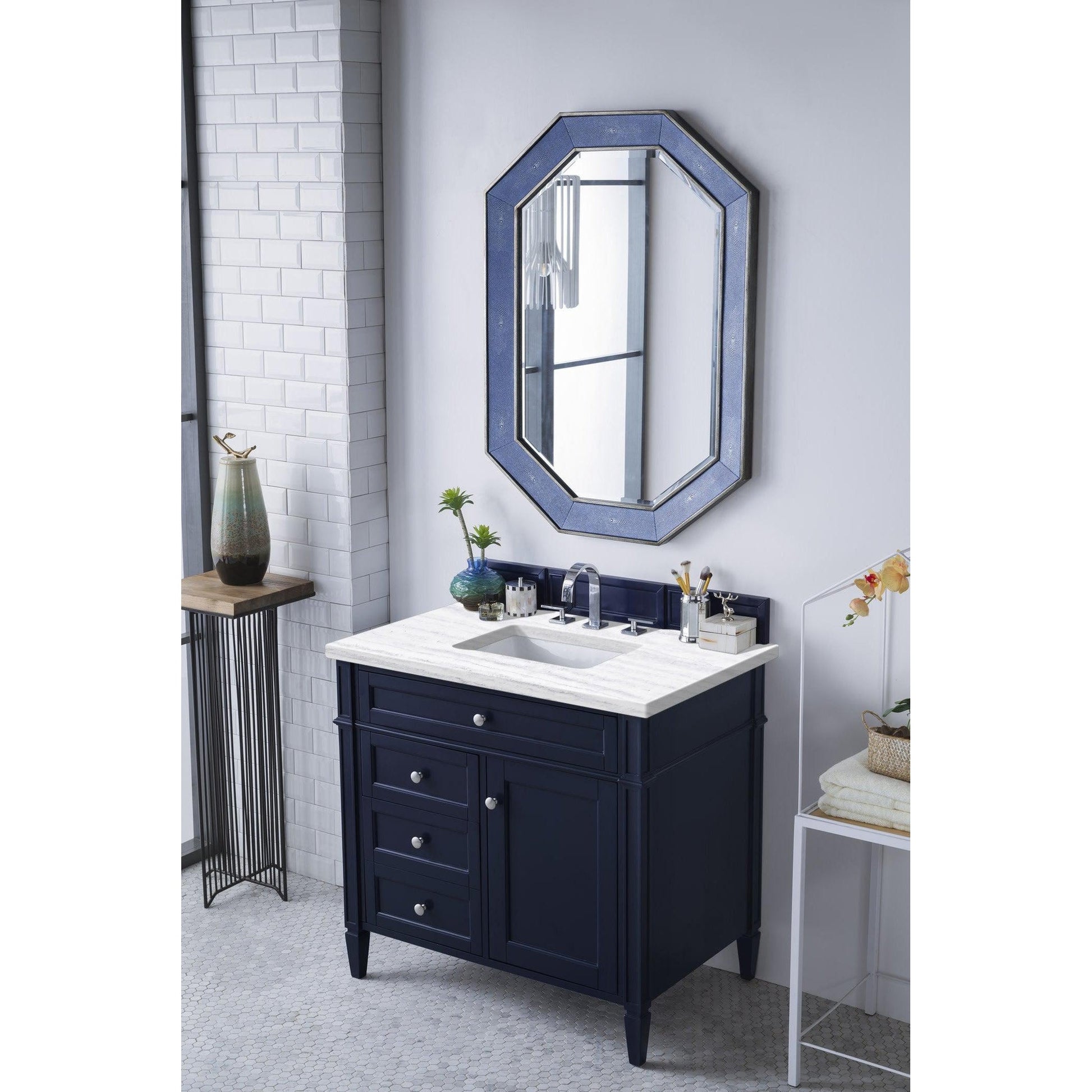 James Martin Vanities Brittany 36" Victory Blue Single Vanity With 3cm Arctic Fall Solid Surface Top