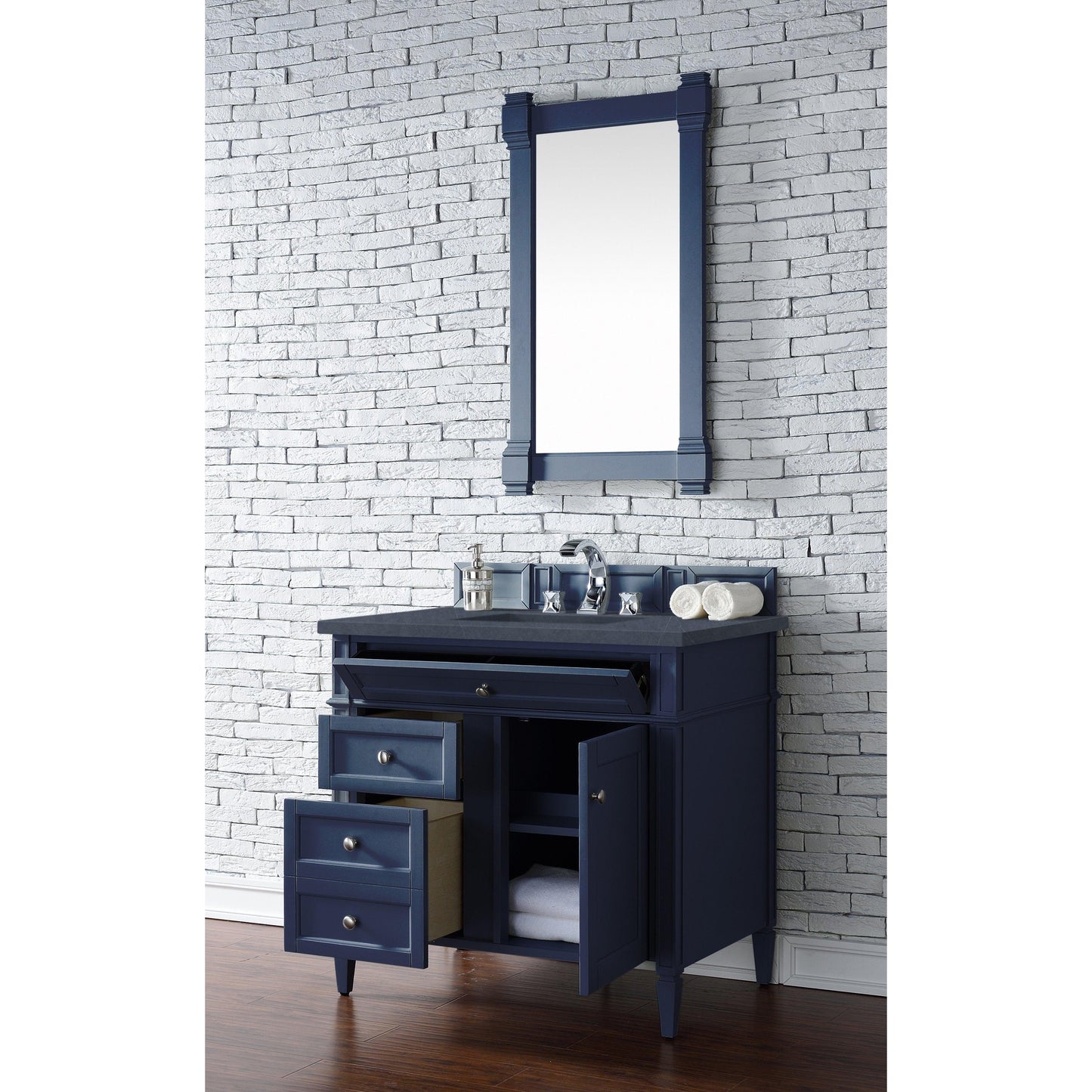 James Martin Vanities Brittany 36" Victory Blue Single Vanity With 3cm Charcoal Soapstone Quartz Top