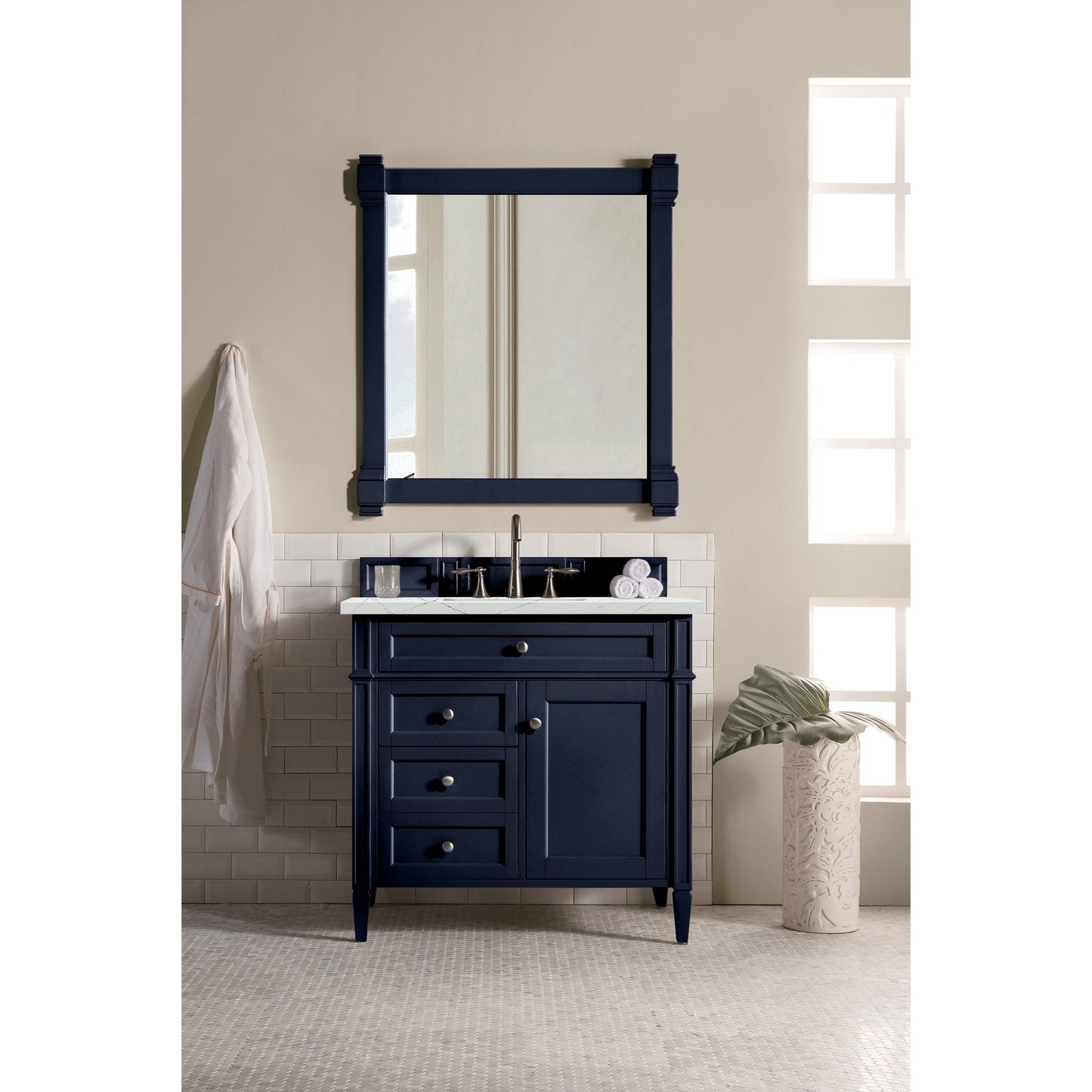 James Martin Vanities Brittany 36" Victory Blue Single Vanity With 3cm Ethereal Noctis Quartz Top