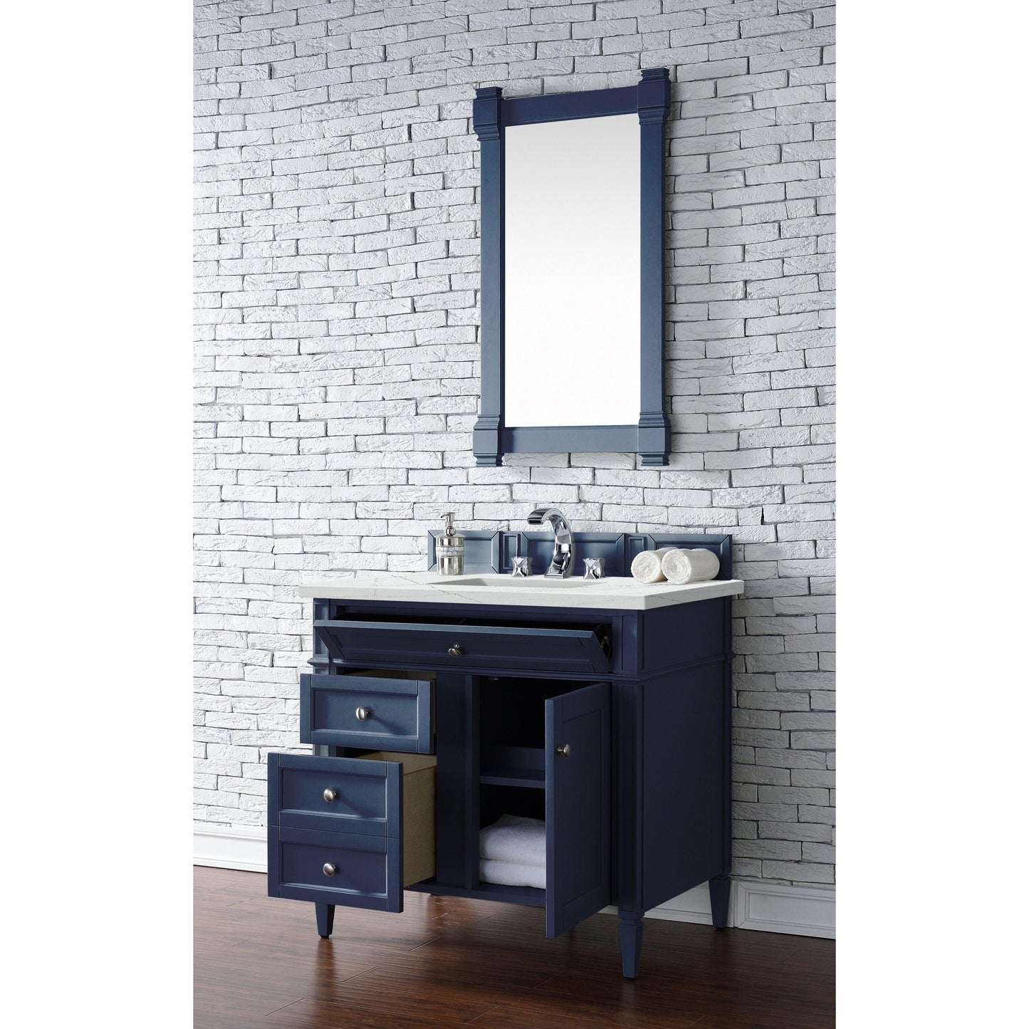 James Martin Vanities Brittany 36" Victory Blue Single Vanity With 3cm Ethereal Noctis Quartz Top