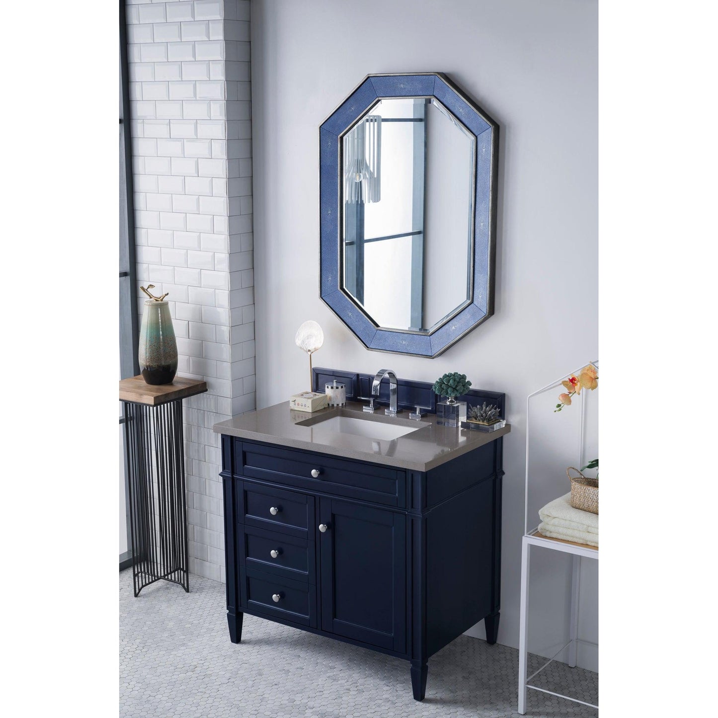 James Martin Vanities Brittany 36" Victory Blue Single Vanity With 3cm Grey Expo Quartz Top