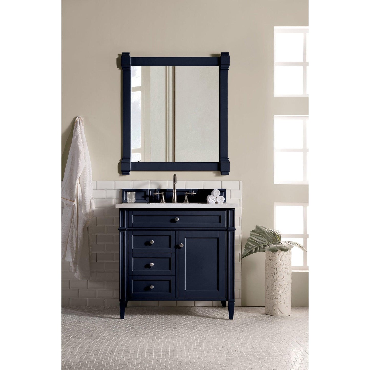 James Martin Vanities Brittany 36" Victory Blue Single Vanity With 3cm White Zeus Quartz Top