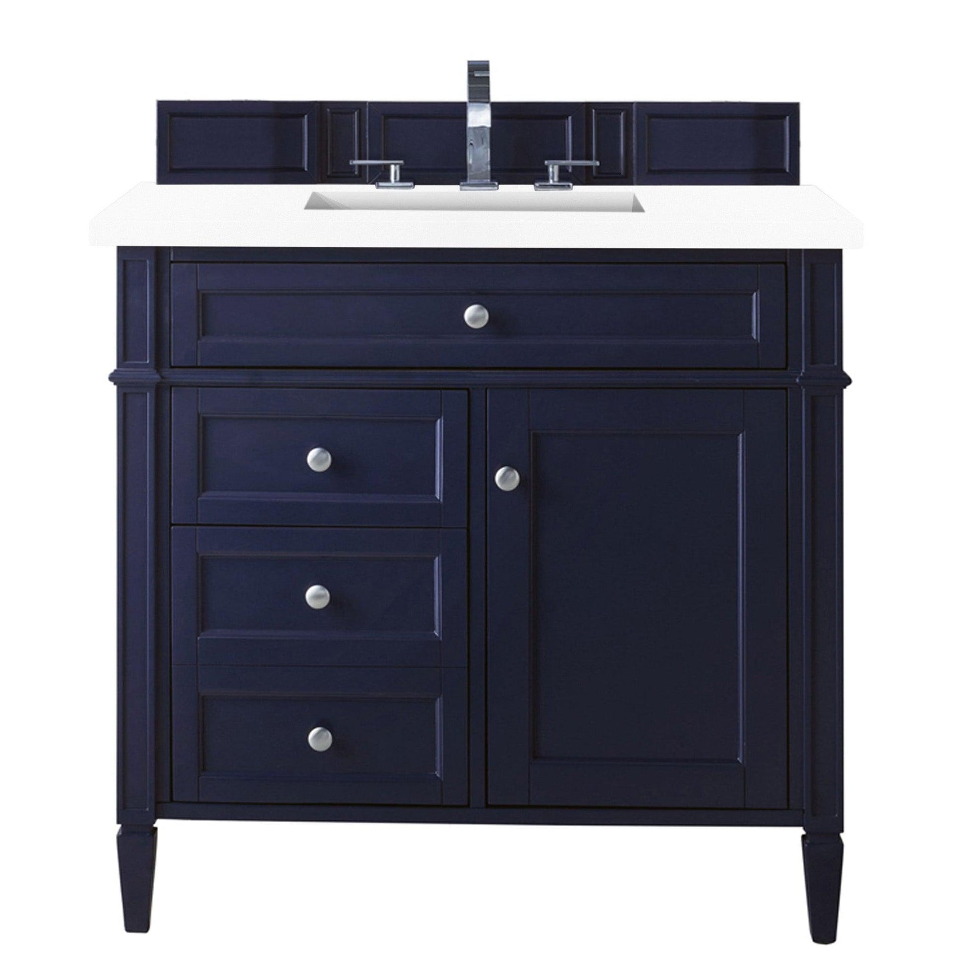 James Martin Vanities Brittany 36" Victory Blue Single Vanity With 3cm White Zeus Quartz Top