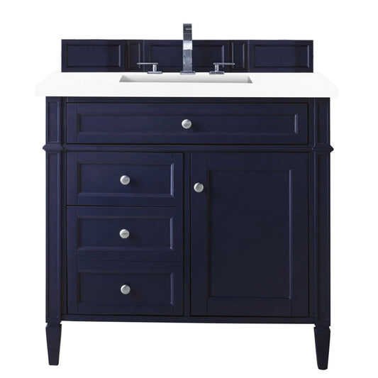 James Martin Vanities Brittany 36" Victory Blue Single Vanity With 3cm White Zeus Quartz Top