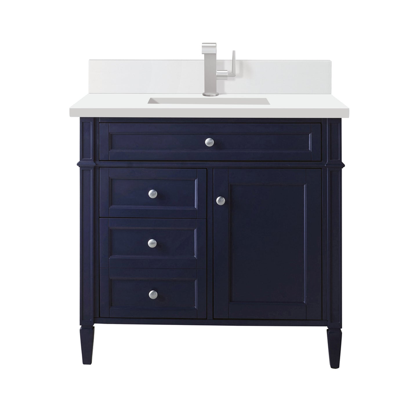 James Martin Vanities Brittany 36" Victory Blue Single Vanity With Single Hole 3 cm White Zeus Quartz Top & Backsplash