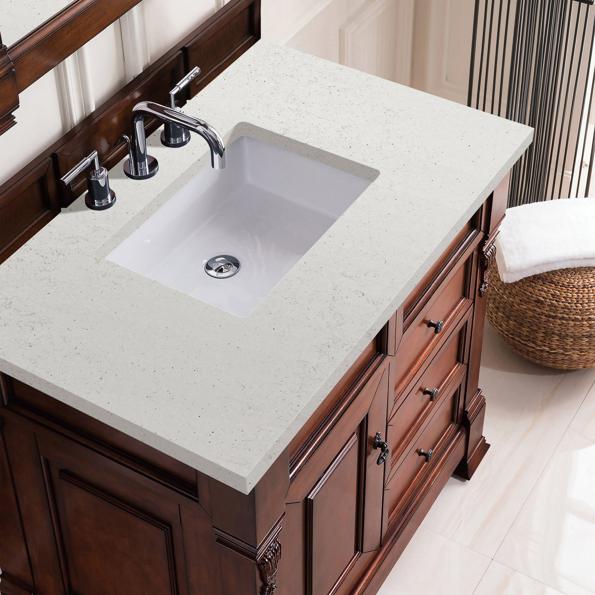 James Martin Vanities Brittany 36" Warm Cherry Single Vanity With 3 cm Lime Delight Quartz Top