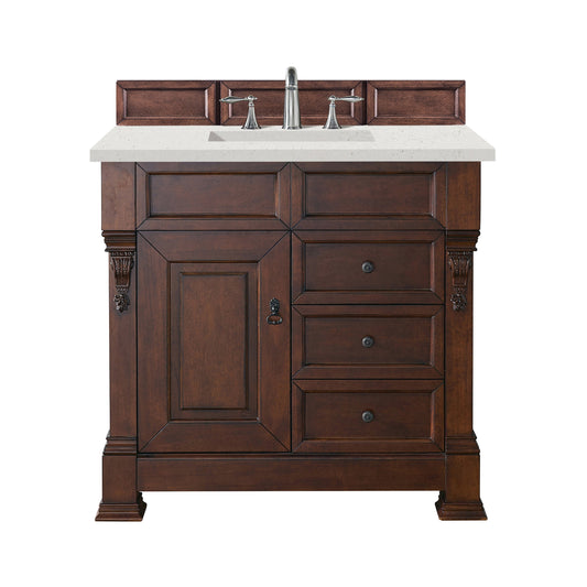 James Martin Vanities Brittany 36" Warm Cherry Single Vanity With 3 cm Lime Delight Quartz Top