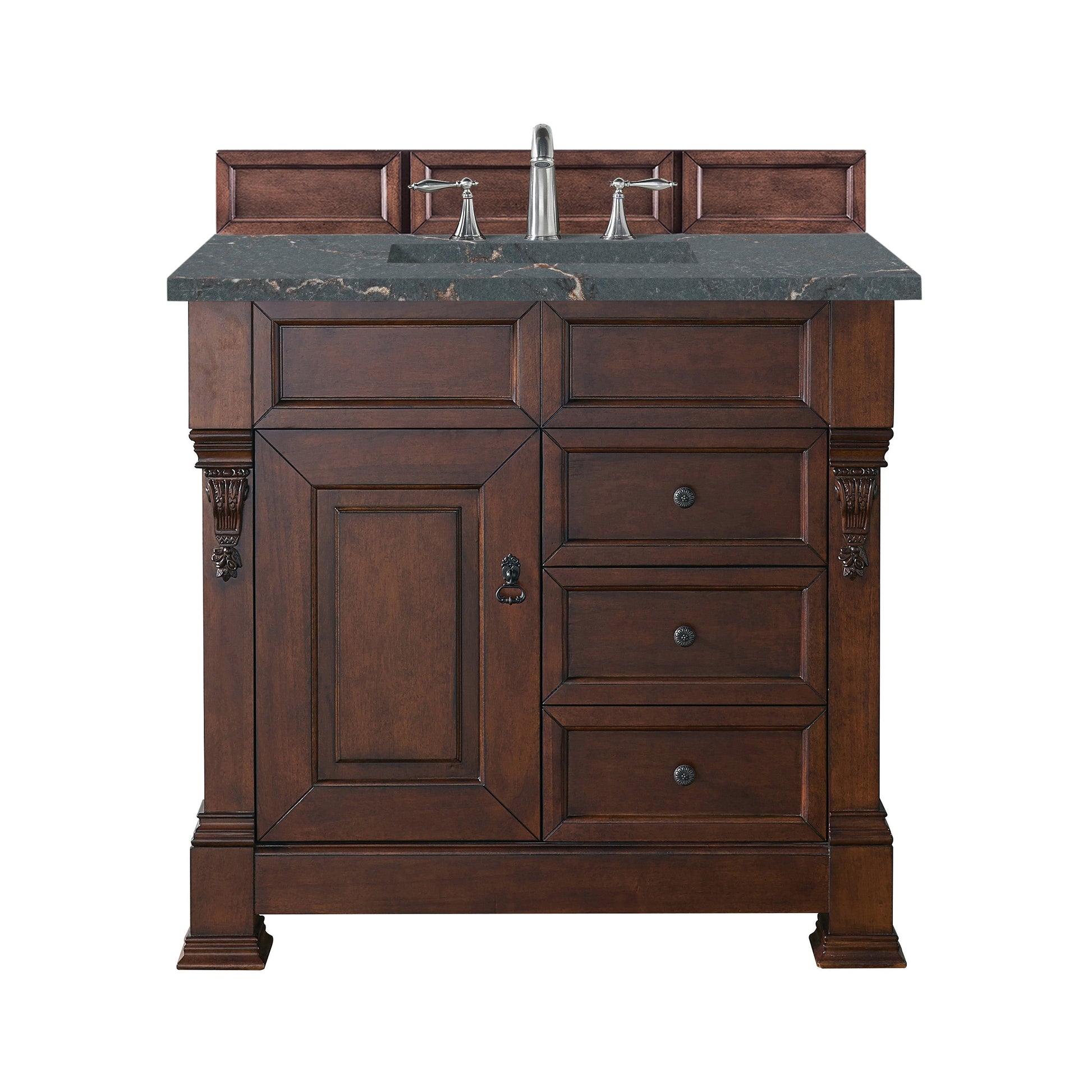 James Martin Vanities Brittany 36" Warm Cherry Single Vanity With 3 cm Parisien Bleu Quartz Top