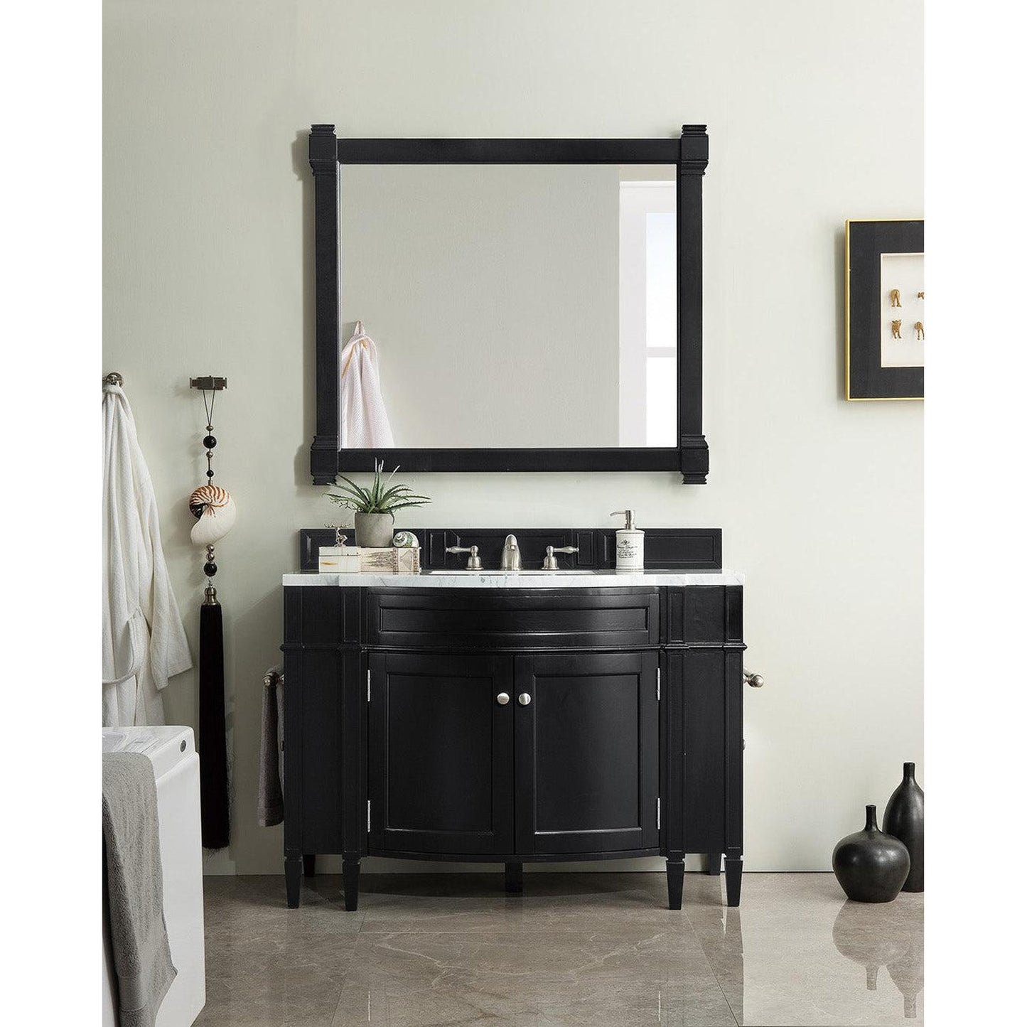 James Martin Vanities Brittany 46" Black Onyx Single Vanity With 3cm Classic White Quartz Top