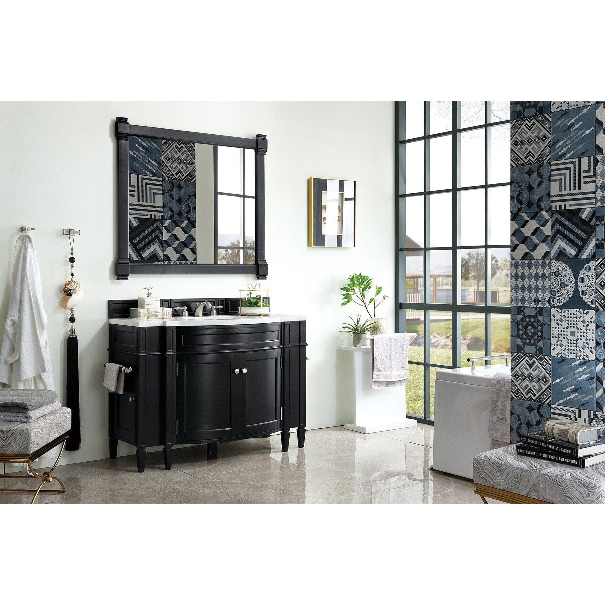 James Martin Vanities Brittany 46" Black Onyx Single Vanity With 3cm Classic White Quartz Top