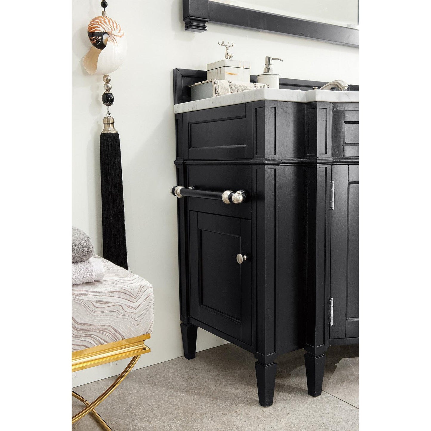 James Martin Vanities Brittany 46" Black Onyx Single Vanity With 3cm Classic White Quartz Top