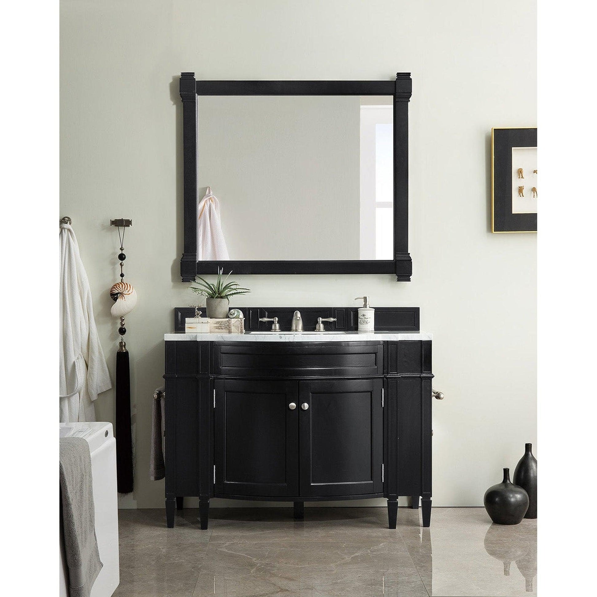 James Martin Vanities Brittany 46" Black Onyx Single Vanity With 3cm White Zeus Quartz Top