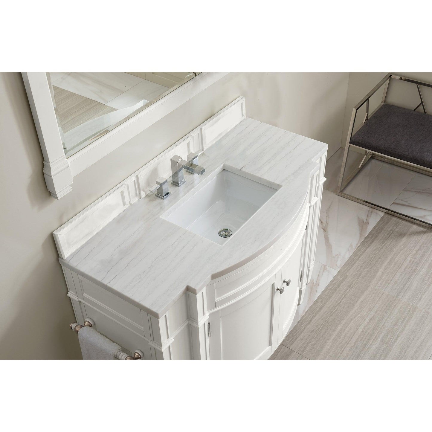 James Martin Vanities Brittany 46" Bright White Single Vanity With 3cm Arctic Fall Solid Surface Top