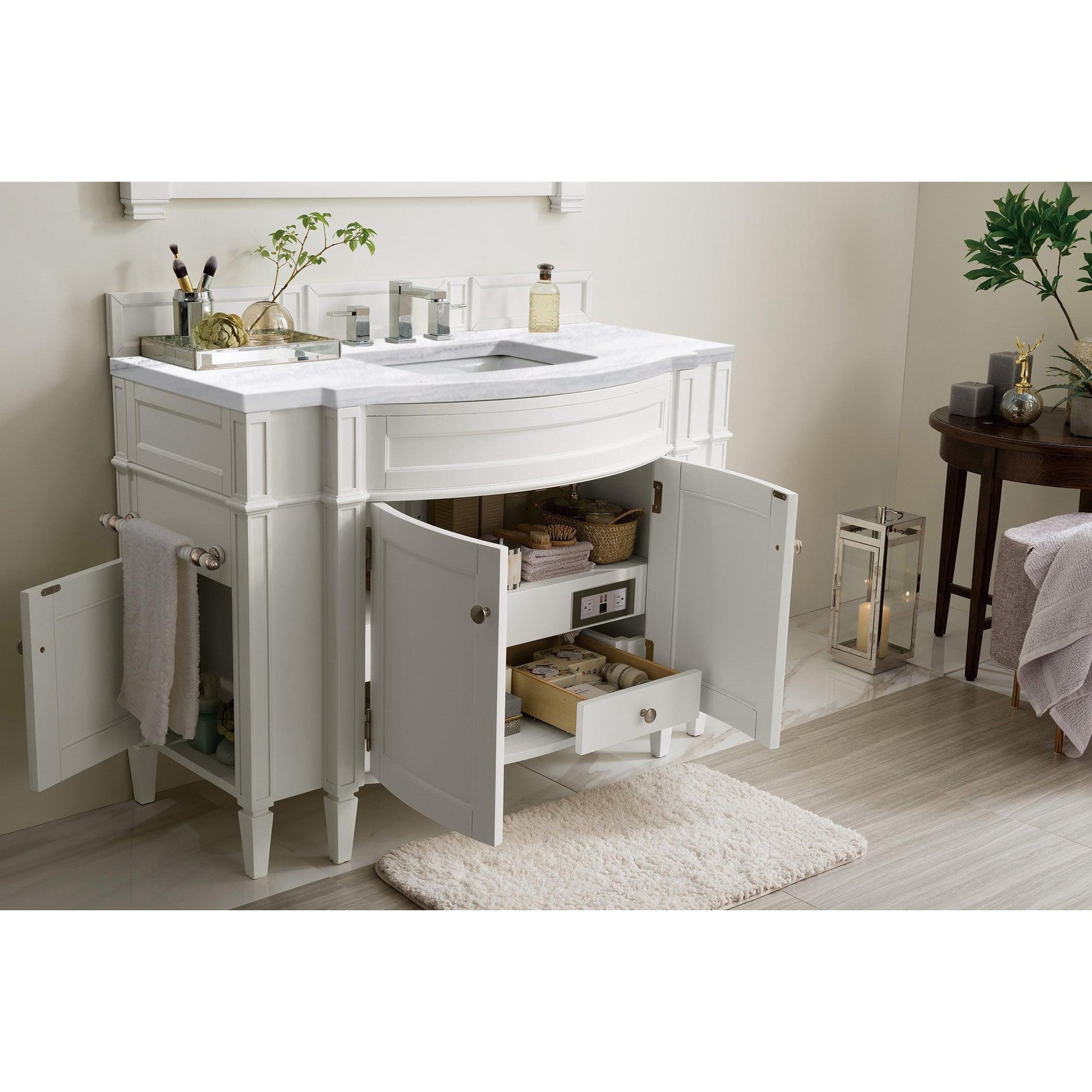 James Martin Vanities Brittany 46" Bright White Single Vanity With 3cm Arctic Fall Solid Surface Top