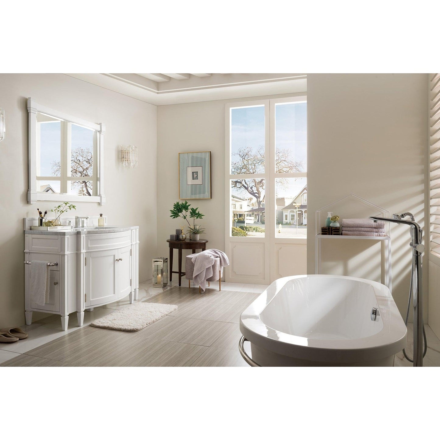 James Martin Vanities Brittany 46" Bright White Single Vanity With 3cm Carrara Marble Top