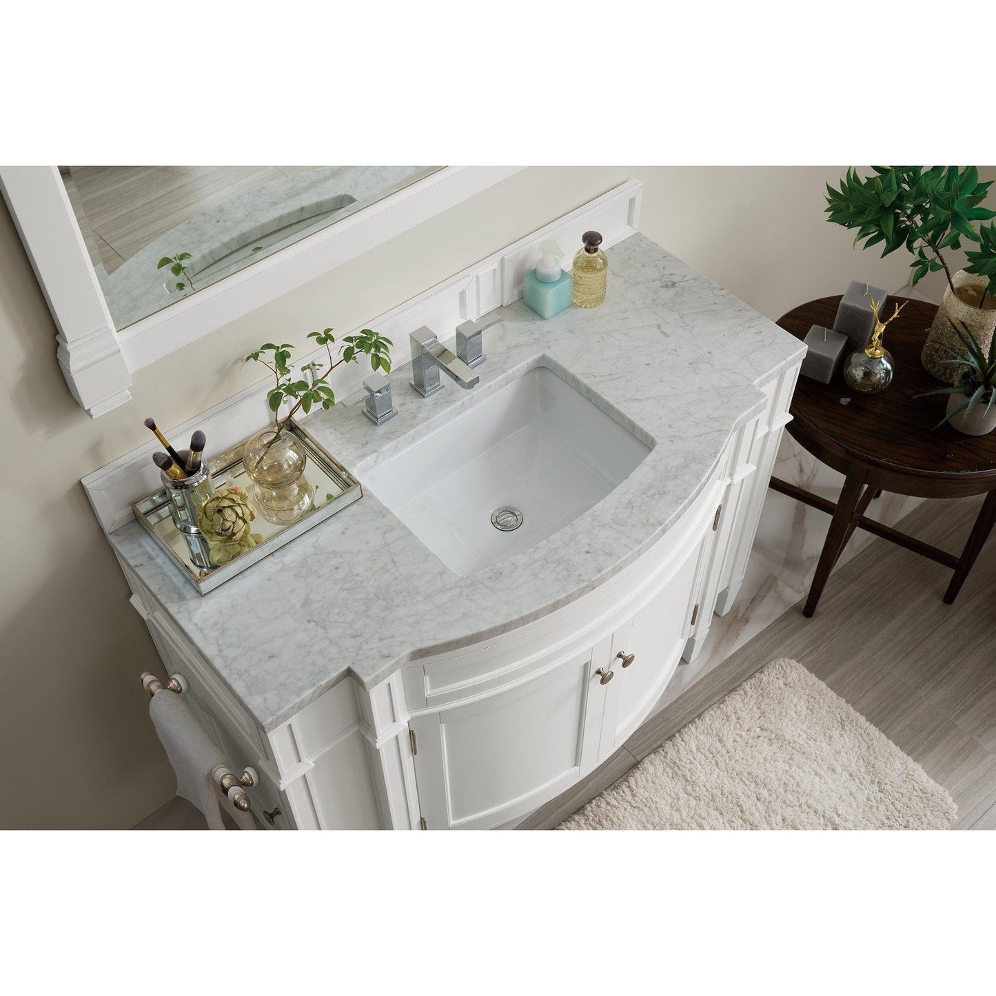 James Martin Vanities Brittany 46" Bright White Single Vanity With 3cm Carrara Marble Top