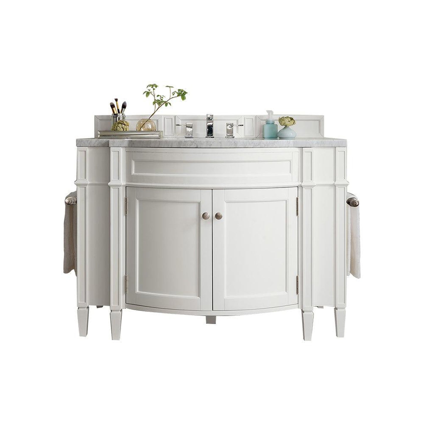 James Martin Vanities Brittany 46" Bright White Single Vanity With 3cm Carrara Marble Top