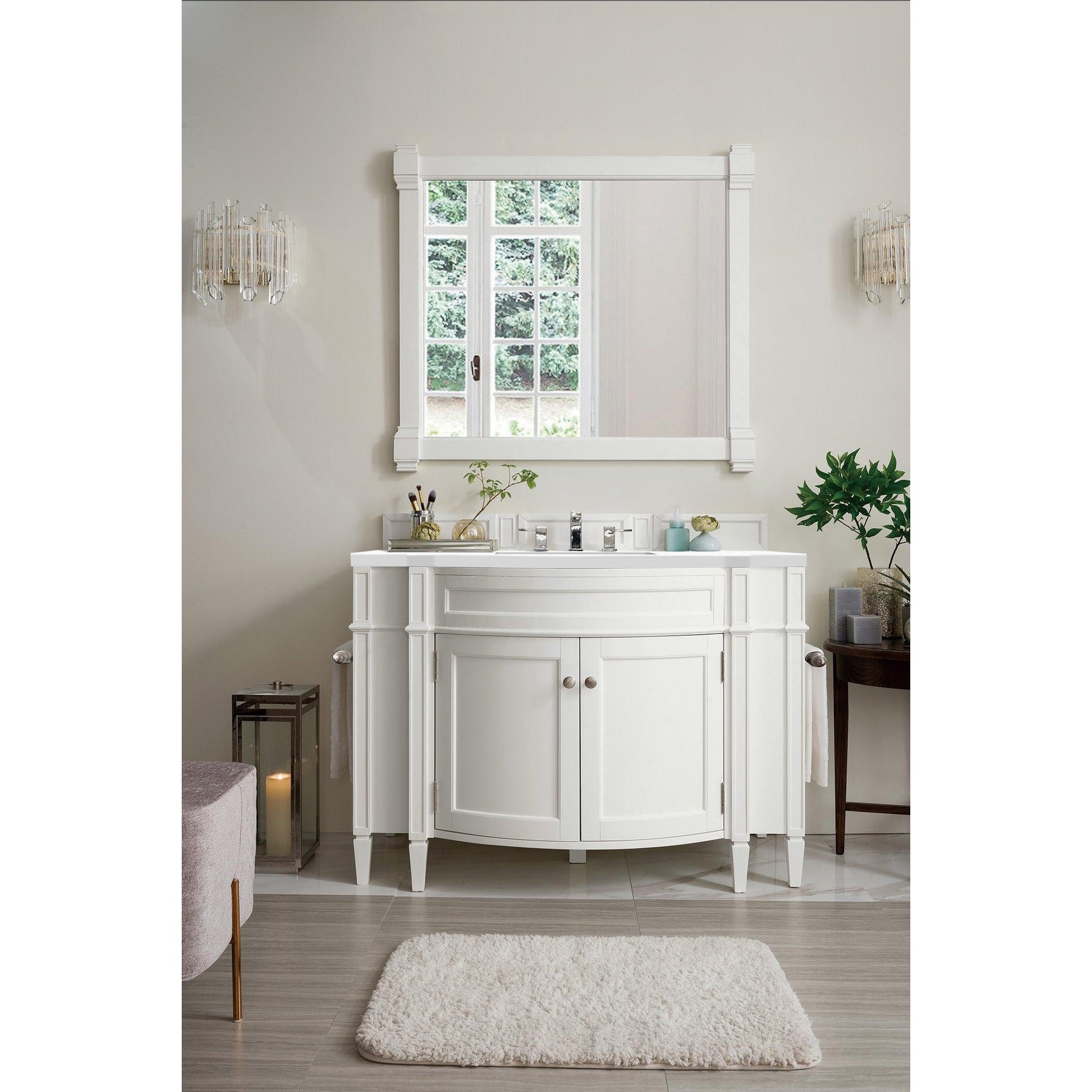 James Martin Vanities Brittany 46" Bright White Single Vanity With 3cm Classic White Quartz Top