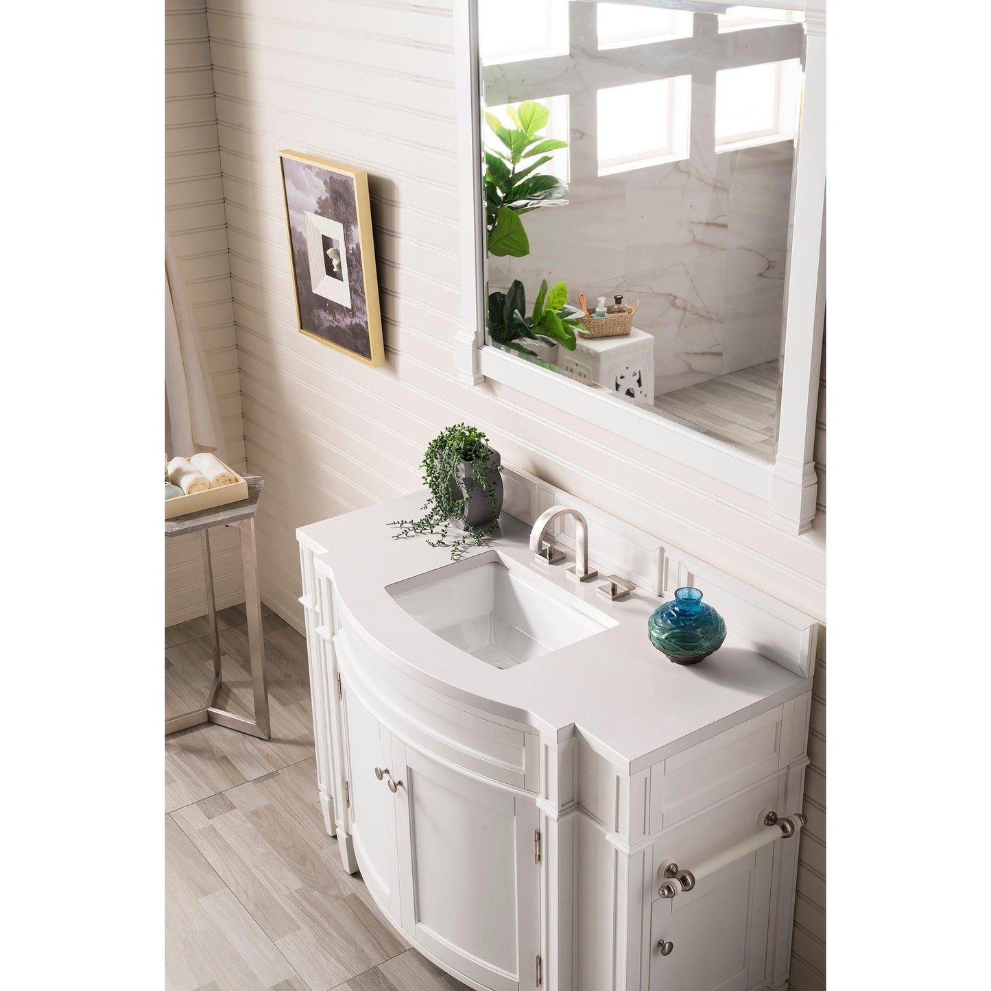 James Martin Vanities Brittany 46" Bright White Single Vanity With 3cm Classic White Quartz Top