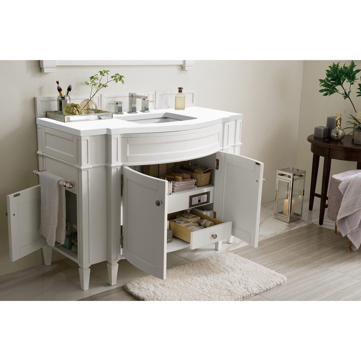 James Martin Vanities Brittany 46" Bright White Single Vanity With 3cm Classic White Quartz Top