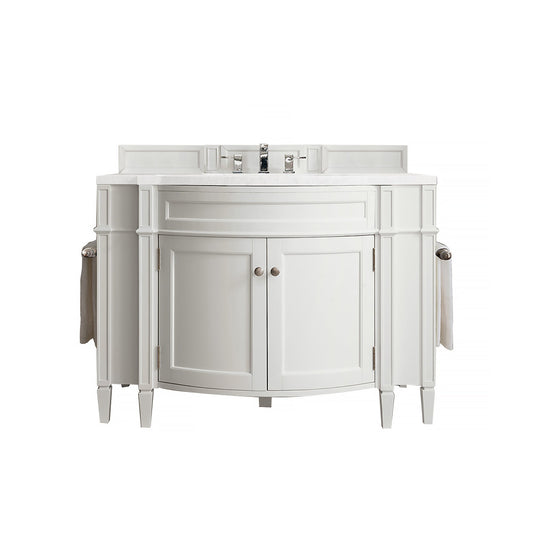 James Martin Vanities Brittany 46" Bright White Single Vanity With 3cm Classic White Quartz Top