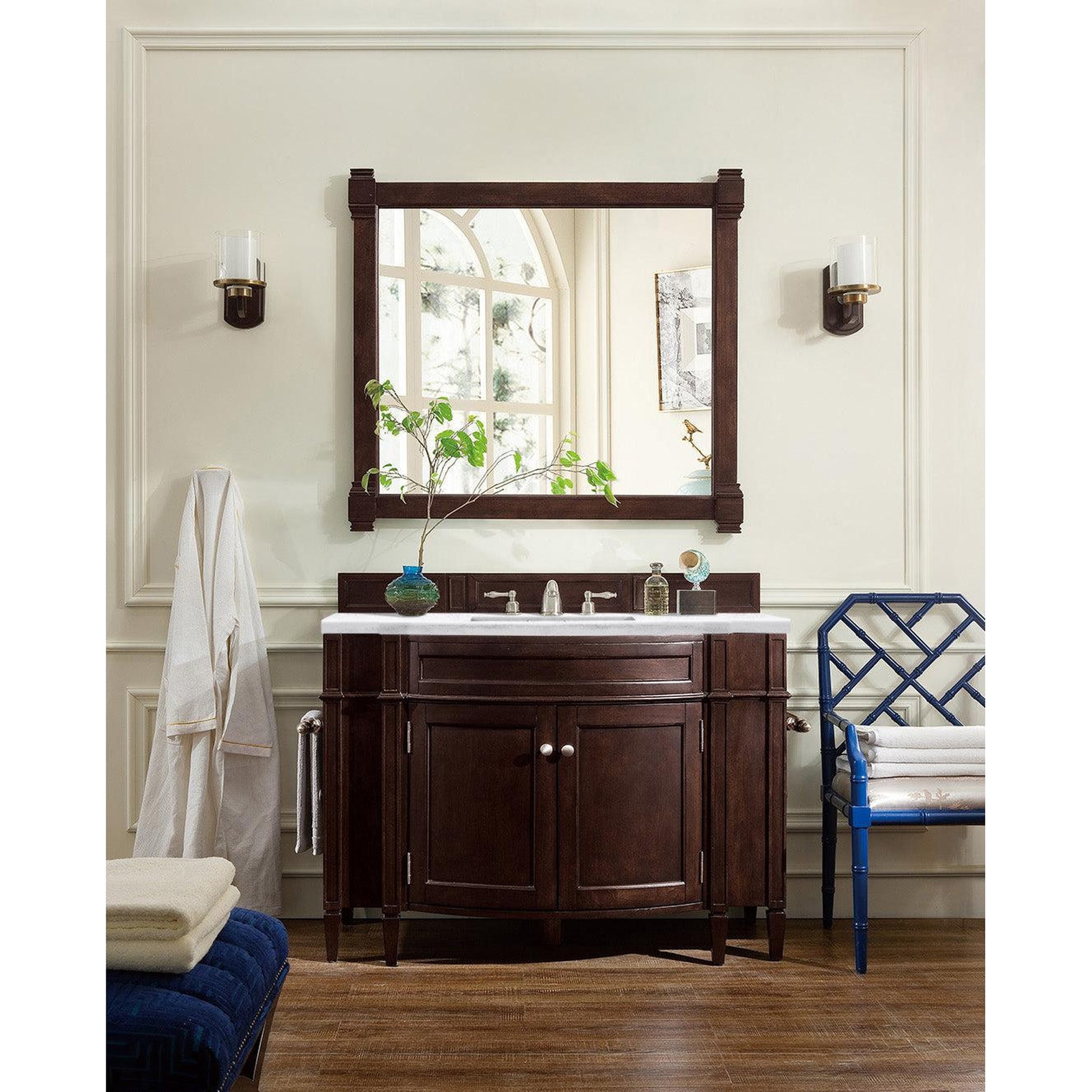 James Martin Vanities Brittany 46" Burnished Mahogany Single Vanity With 3cm Arctic Fall Solid Surface Top