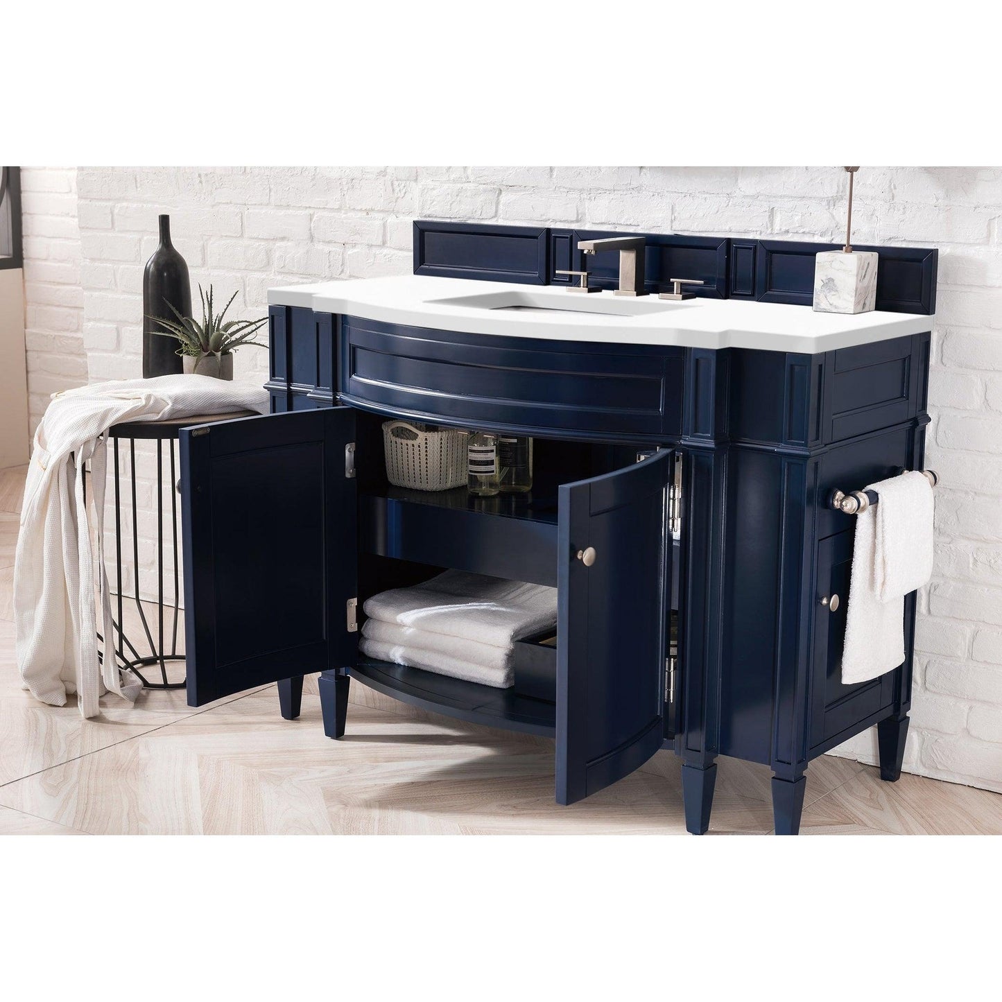 James Martin Vanities Brittany 46" Victory Blue Single Vanity With 3cm White Zeus Quartz Top